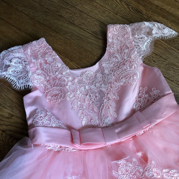 Stunning tulle lace overlay peachy pink dress 4t party photo dress boutique - Picture 2 of 9